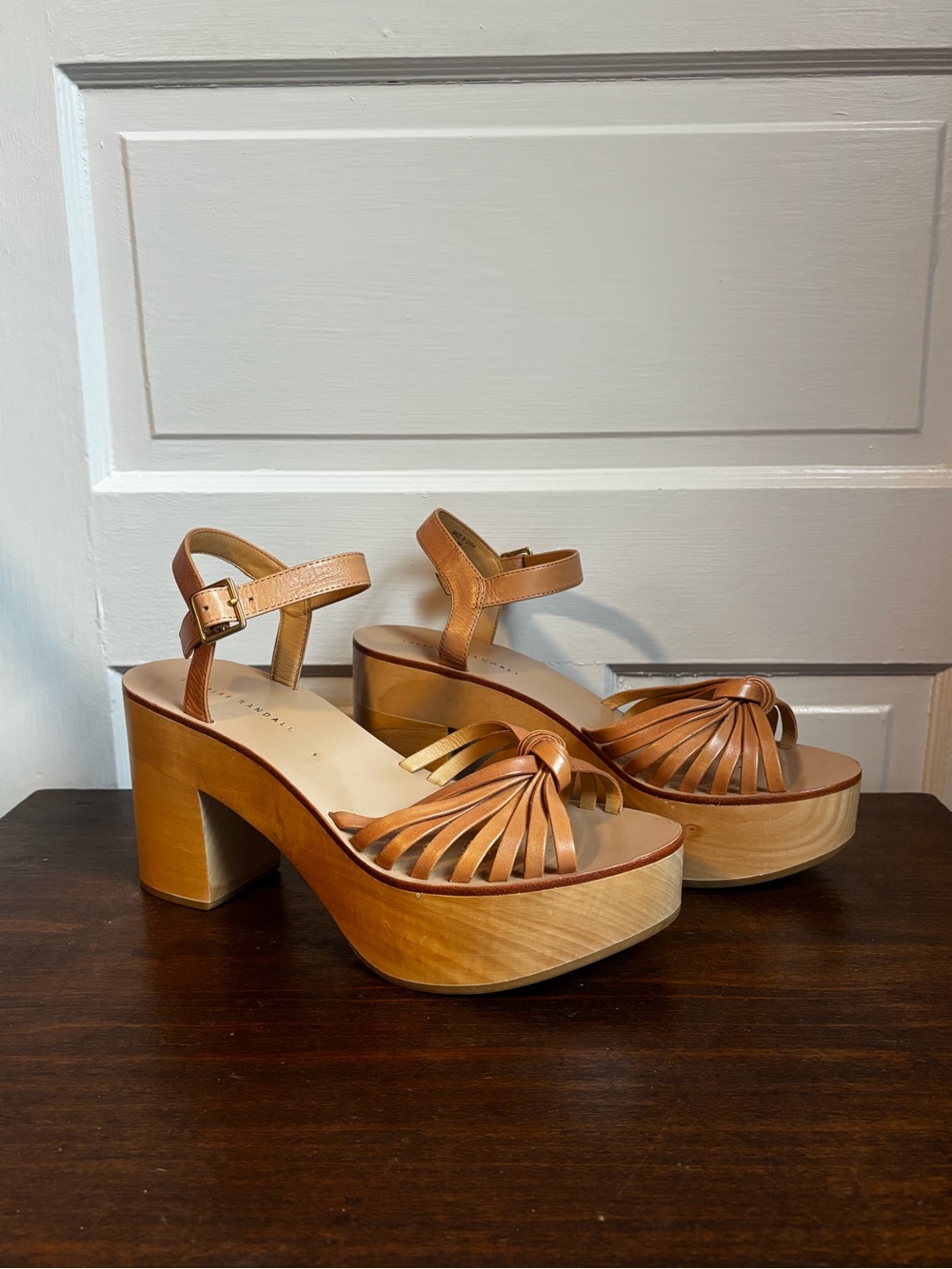 Loeffler Randall Eveleigh Women’s Tan Leather Platform Sandals with Ankle Strap